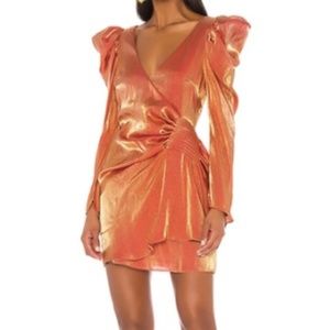 Revolve Gold Puff Sleeve Dress